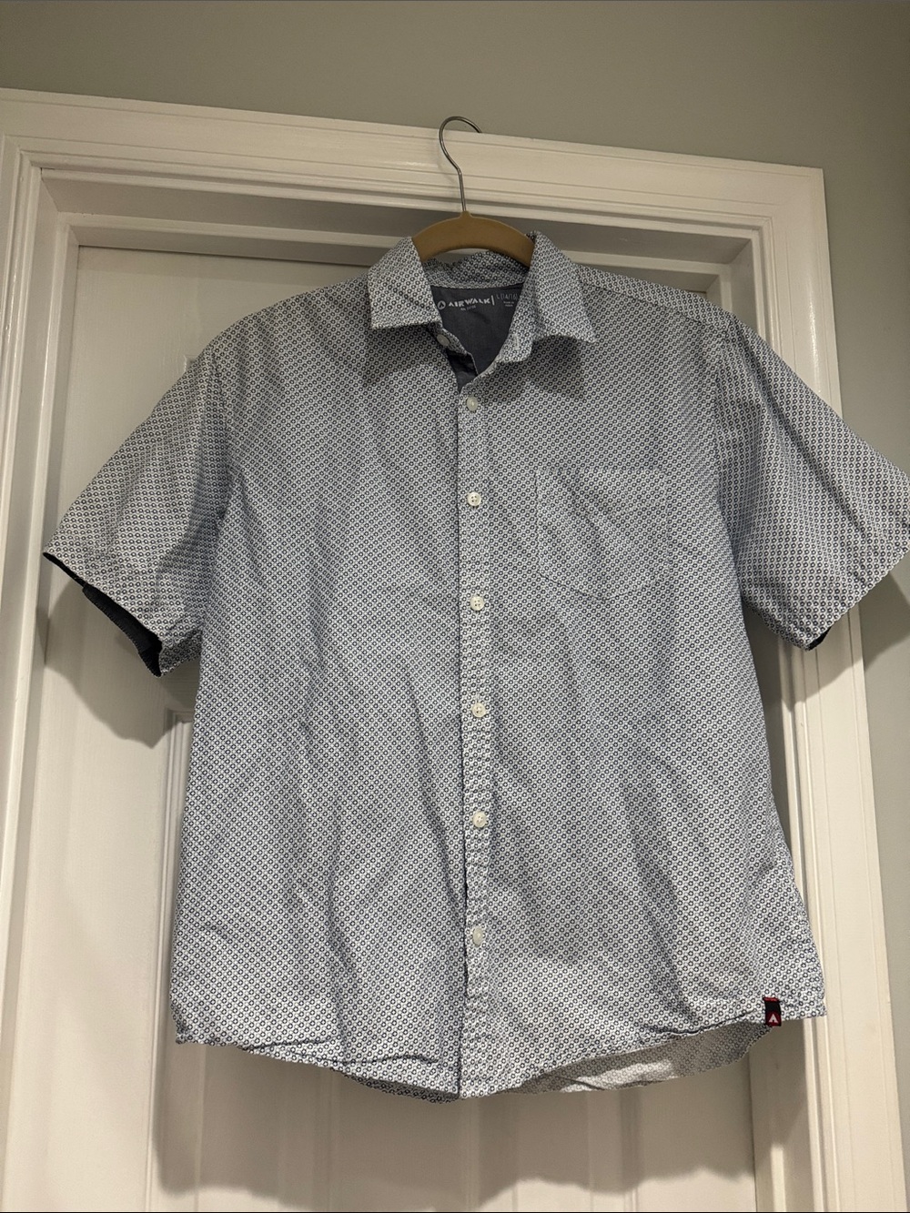 Short Sleeve Boys Patterned Button Down Shirt - Light Blue